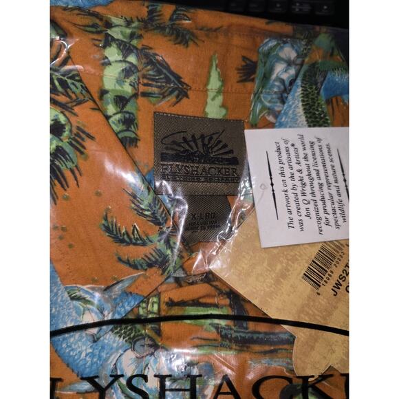 Flyshacker Clothing Men's Button Down Shirt Fish Print Orange XL - Picture 2 of 4